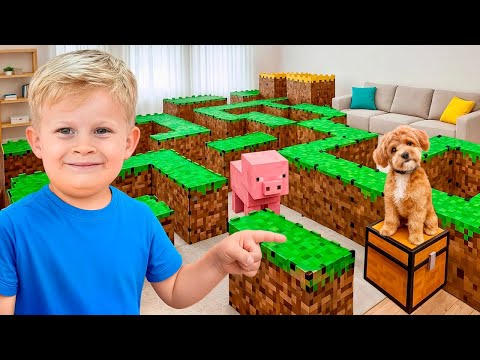 Oliver and Minecraft-Style Maze Adventure for Kids