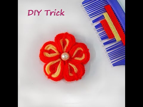 Amazing Trick with Hair Comb - Easy Woolen Flower Making - Hand Embroidery Design - Sewing Hack