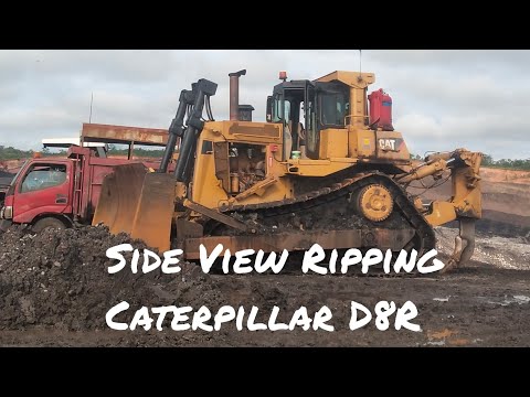 Side View  Bulldozer Caterpillar CAT D8R Ripping Stone Soil
