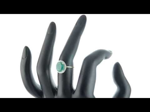 Vera Perla 18K Gold 0.12ct Diamonds, 10mm Oval Emerald Ring, Size 6.5 US