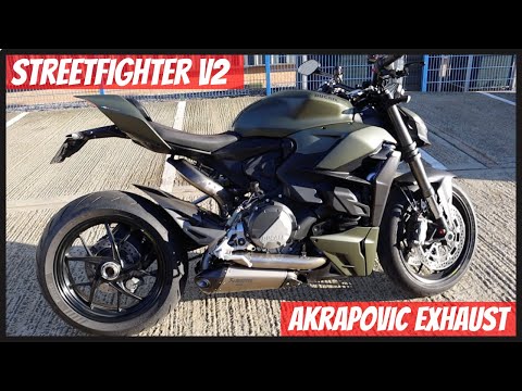 Ducati Streetfighter V2 Full Akrapovic Exhaust system sound & ride on the storm green