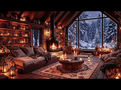 Winter Jazz Music for Focus ❄️ Cozy Forest Cabin Ambience with Fireplace, Wind Sounds & Snow