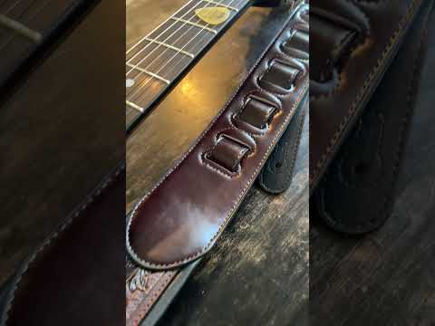 Walker and Williams KB-02-BT Oxblood Brown Carving Leather Padded Guitar Strap With Black Floral Skull & Cross For All Guitars And Basses image 13
