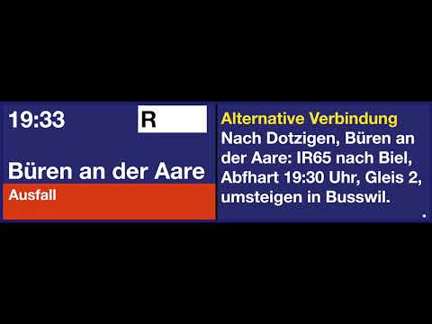 SBB TTS Ausfallmeldung zum Regio nach Dotzigen, Büren an der Aare