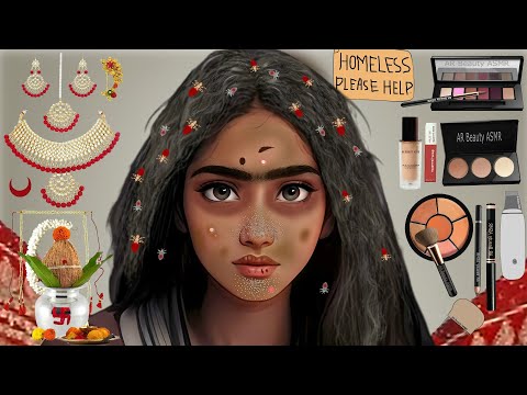 ASMR Traditional Indian Bridal Makeup Animation / Stop Motion Homeless Woman Transformation