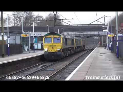 FL Class 66 No's. 66587 + 66529 + 66526 on 0E64 Crewe BH - Leeds Balm Road on 12.02.17 - HD