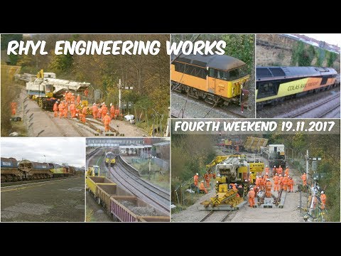 Rhyl Track Works 19.11.2017 - Colas class 56 60 - Kirov crane lifting track sections
