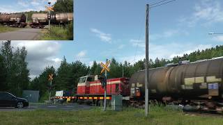 Dispatcher unit passes Leväsentie level crossing and comes back with fuel oil tankers