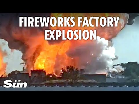Terrifying moment illegal fireworks factory explodes and people flee for their lives in India