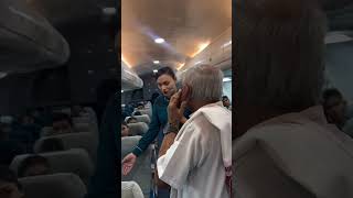 An elderly passenger boards the flight without the crew being informed about his native language.