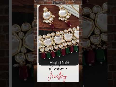 Manek Ratna Ruby Green Beautiful Kundan Party wear Necklace Set