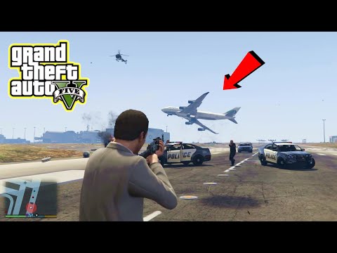 Grand Theft Auto V (Airport Fight Police and FBI) Michael Destroy US Airplane - GTA 5 Game Video