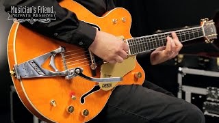 Video thumbnail for Gretsch Guitars G6120DC Chet Atkins Nashville Electric Guitar, Western Maple Stain by Musician's Friend