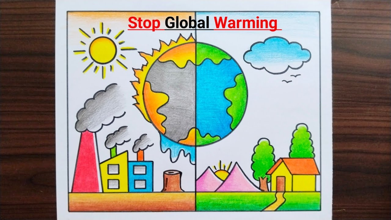 Global Warming Drawing / Stop Global Warming Poster Drawing Easy / Climate Change Drawing