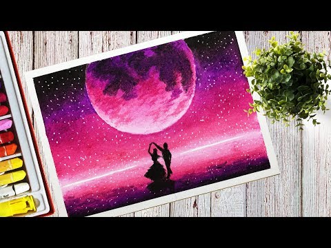 How to draw a Beautiful Purple Moonlight Scenery With Oil Pastel Step by Step
