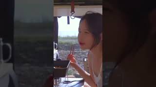 Pretty girl camping on the beach watching the sunset alone #prettygirl  #camp #camping