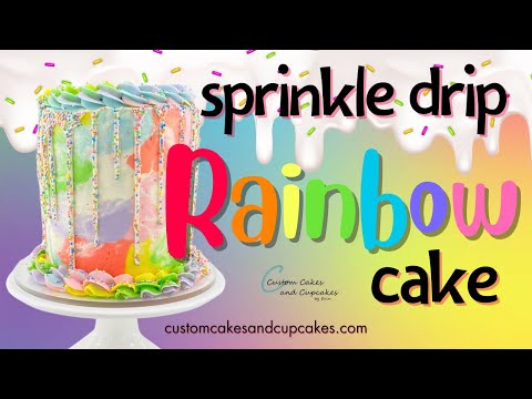 RAINBOW CAKE Tutorial: How to Make Marble Shimmer Buttercream, Sprinkle Ganache Drip, Pipe Borders