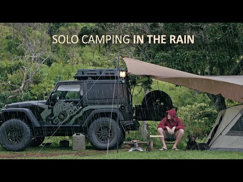 SOLO CAR CAMPING in RAIN [ Relaxing under tarp, Jeep 4x4 Camper ]