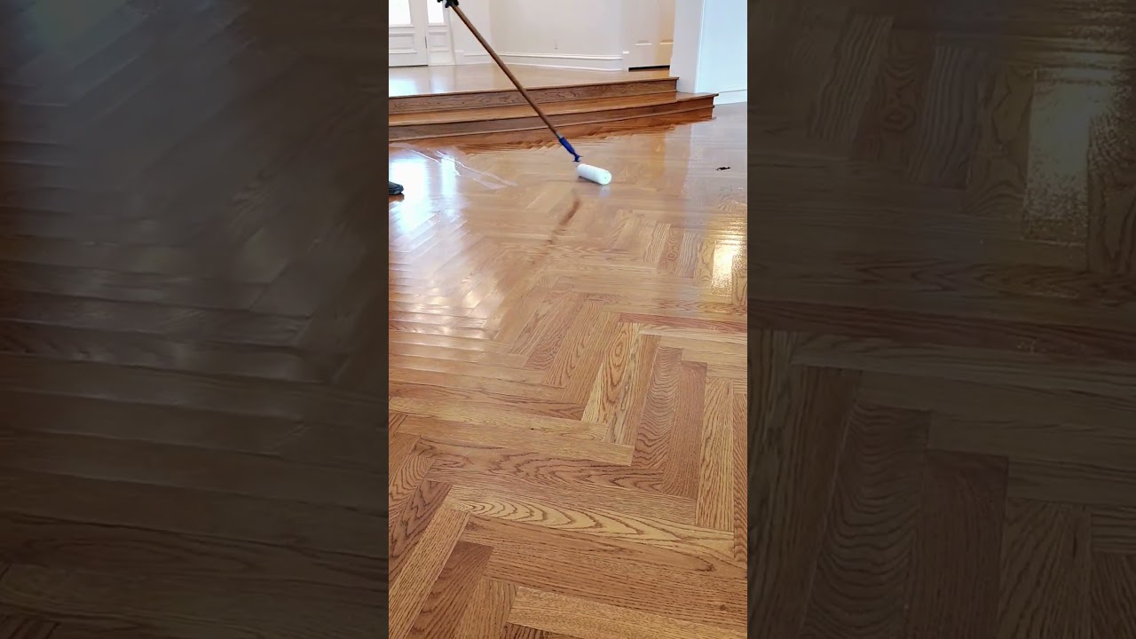 Flawless poly finish on herringbone hardwood! ✨ #LuxuryFloors #SanAntonioTX #RoyalMasters