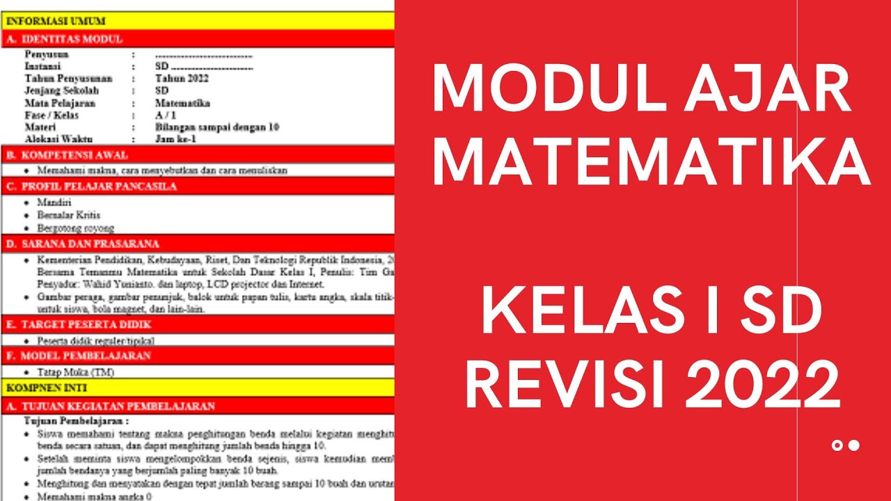 modul matematika kelas 1 sd kurikulum merdeka semester 1 revisi 2022