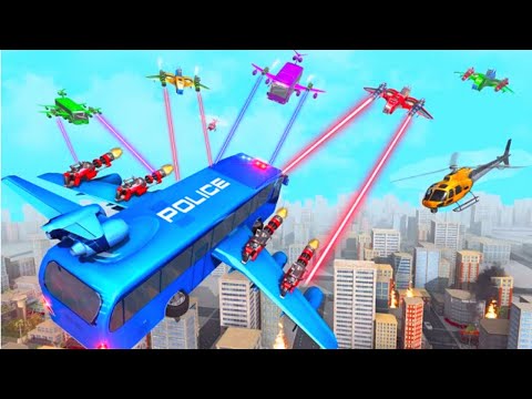 Flying Police Robot Bus Transform War City Rescue Mission Police Bus Simulator Android Gameplay