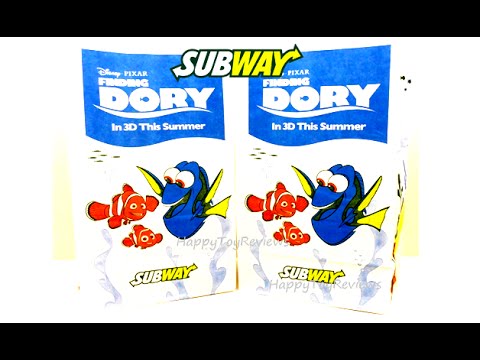 2016 DISNEY PIXAR FINDING DORY MOVIE SUBWAY KIDS MEAL BAG RESTAURANT TOYS SET 6 COLLECTION REVIEW Video