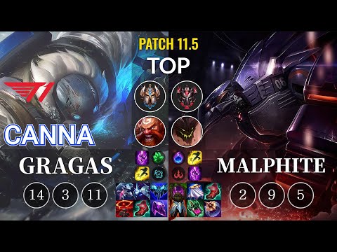 T1 Canna Gragas vs Malphite Top - KR Patch 11.5
