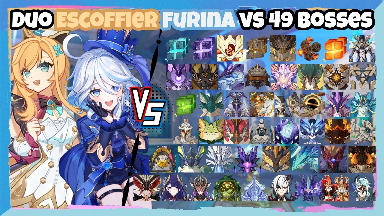 Duo C0 Escoffier and Furina vs 49 Bosses (WL 9) Without Food Buff | Genshin Impact