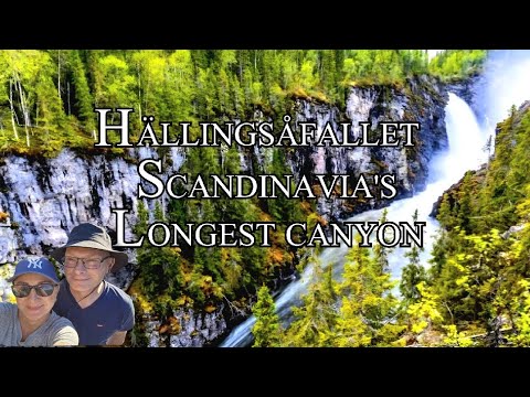 Hällingsåfallet, waterfall in Northern Sweden. Europe's longest canyon. 4K UHD