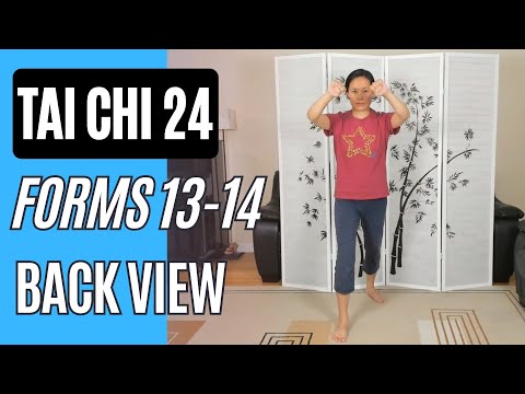 Tai Chi 24, Forms 13-14 Right Heel Kick & Strike the Opponent's Ears with Fists Back View