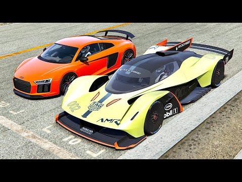 Aston Martin Valkyrie AMR Pro vs Audi R8 with Jet Engine - Drag Race 20 KM