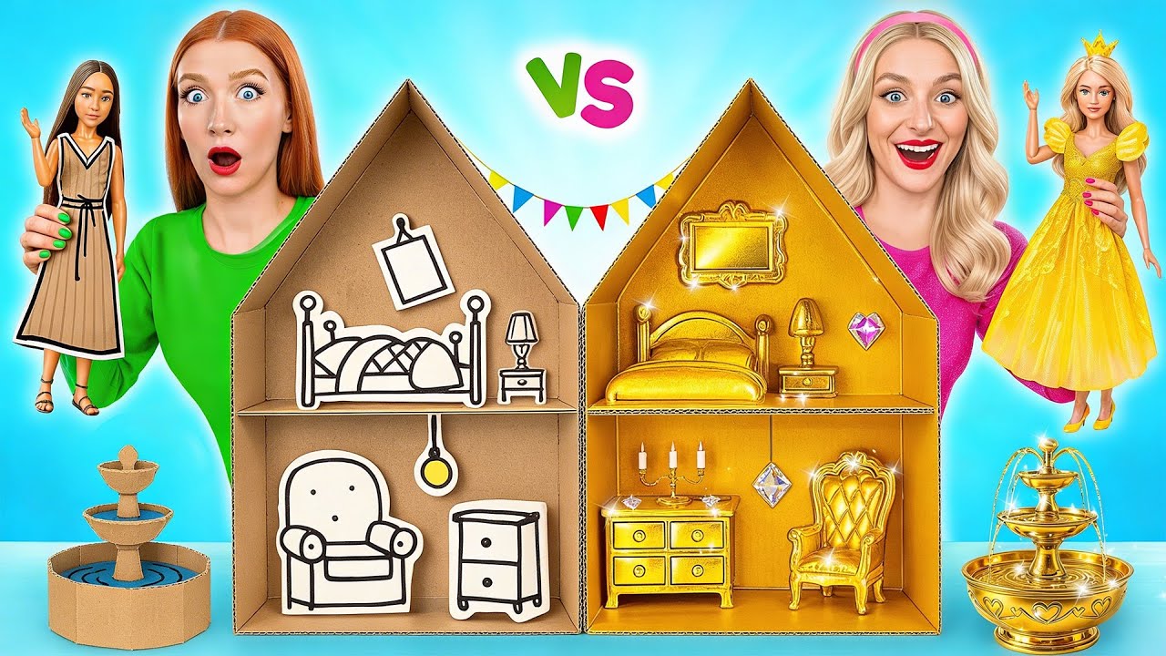 素晴らしいドールハウスを作ります リッチ対貧乏チャレンジ | 面白い瞬間 Jelly DO Challenge