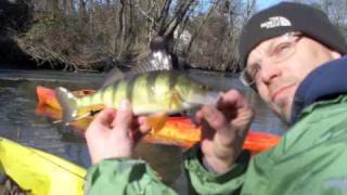 preview picture of video 'Team Hookset winter kayak river fishing'