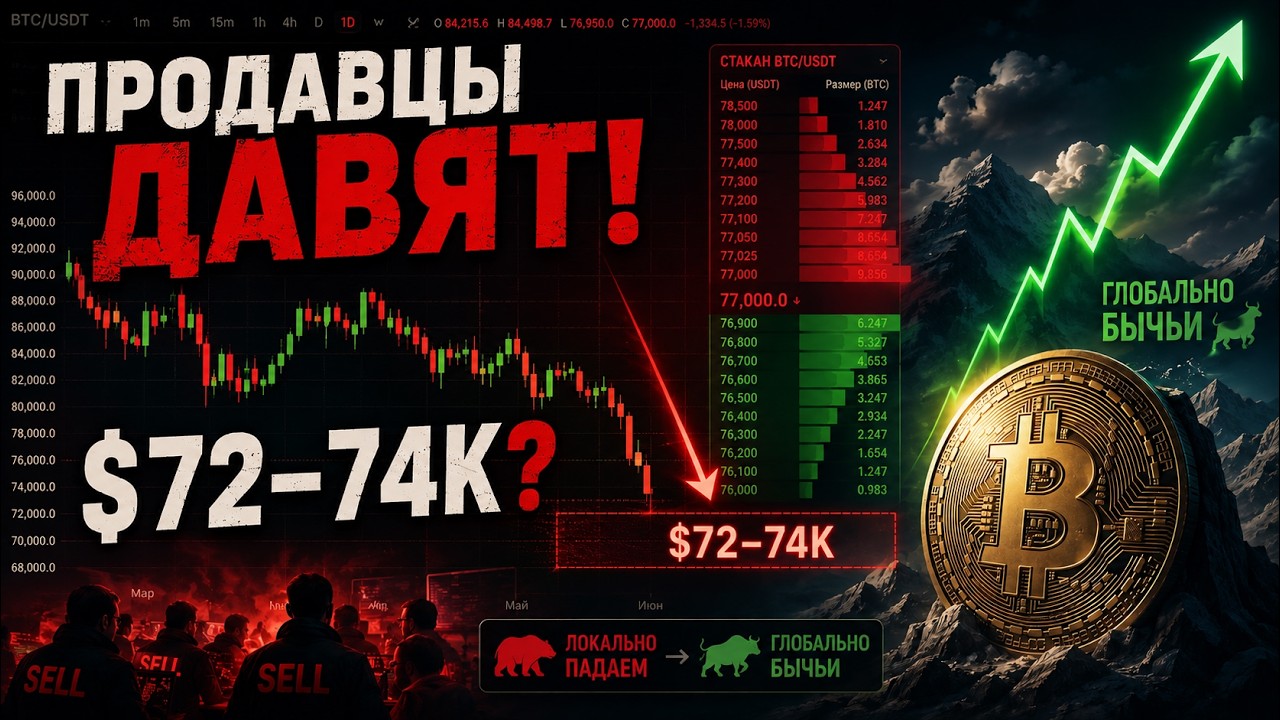 Биткоин ИДЁТ ПО ПЛАНУ! Продавцы Давят — $72–74K Всё Ближе