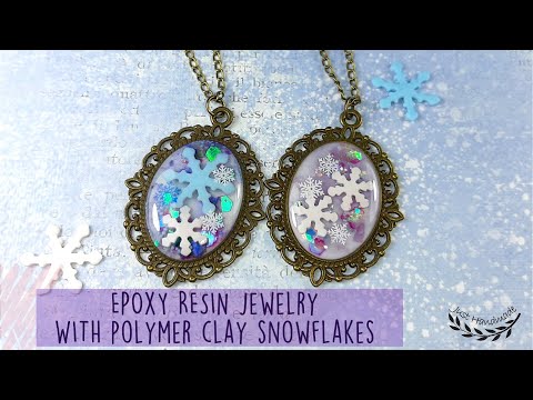 ~JustHandmade~ Epoxy resin jewelry with polymer clay snowflakes - tutorial / Cosmic winter / DIY