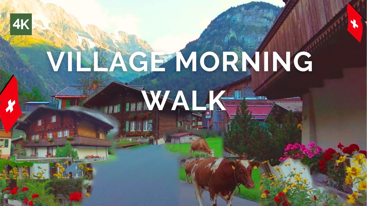 Peaceful Morning Village walk Switzerland |4K Walk Through Switzerland's Lauterbrunnen Valley