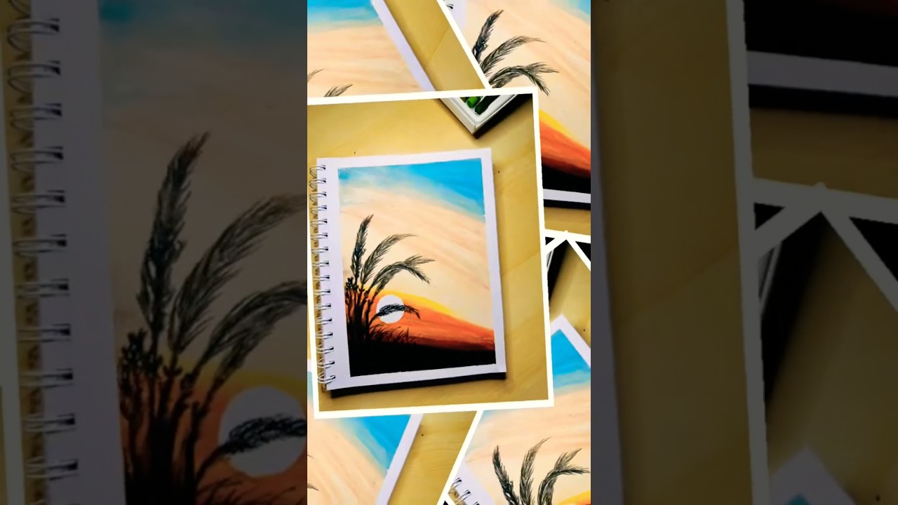 Landscape drawing with oil pastels #shorts #art #naturelandscape #painting #acrylicscenery