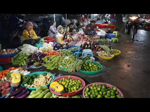 Cambodian Early Morning Vegetable Market - Daily Lifestyle & Activities of Vendors  in Market