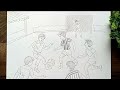 Easy scenery drawing of football match | Children playing football drawing | Football match drawing