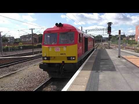 (HD) DB Schenker 60079 couples up to stock working UK Railtours “Drax 40” tour - 30/8/14