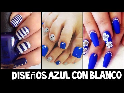 DISEÑOS DE UÑAS AZUL CON BLANCO 2021/ UÑAS BLANCO Y AZUL/DISEÑOS DE con Blanco  #Nailbluewinth