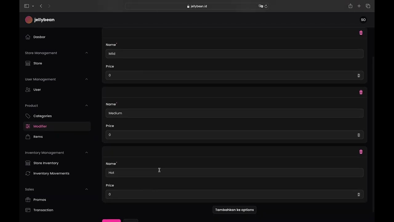 Modifiers Page & Features