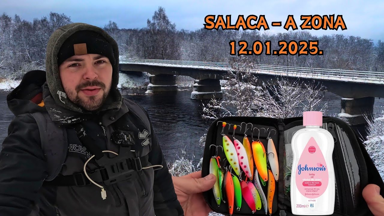 Lašu cope Salacā 12.01.2025! Atklāju sezonu pie augsta ūdenslīmeņa ar sniegu, salu un citām ekstrām.