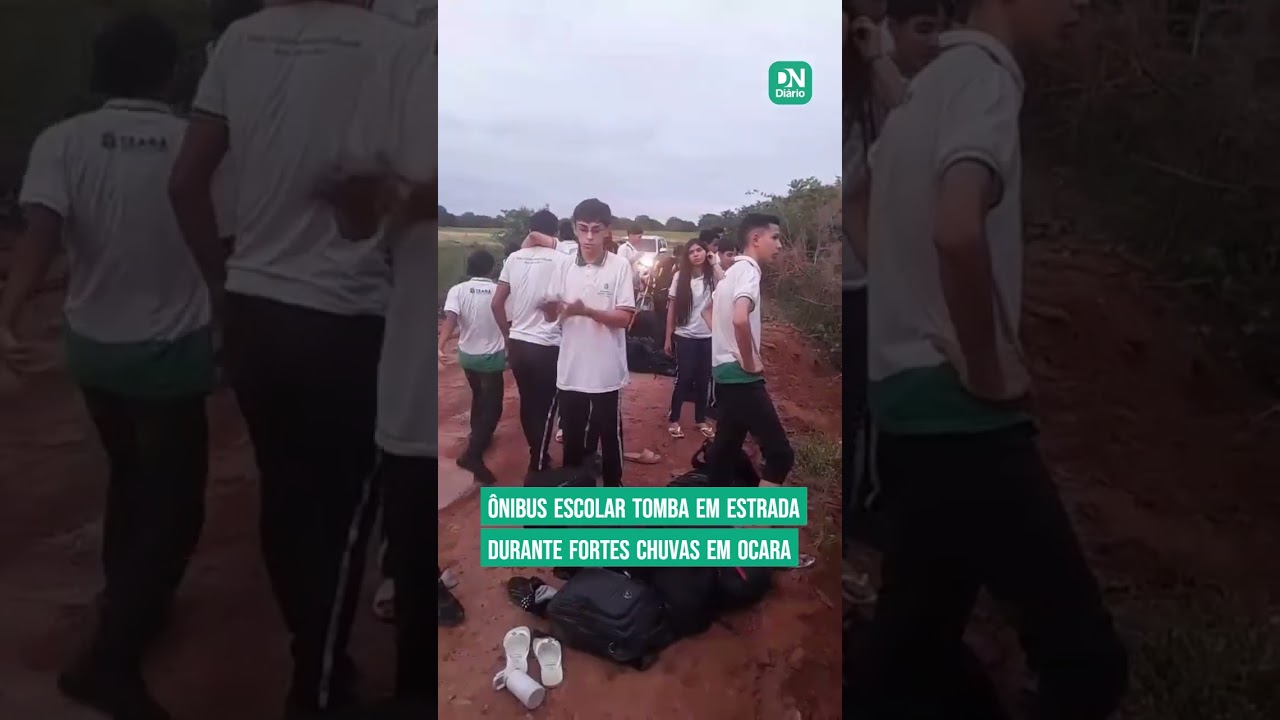 Imagem da notícia Ônibus escolar tomba em estrada durante fortes chuvas em Ocara; veja vídeo