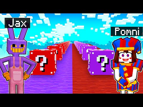 Pomni vs Jax: Intense Lucky Block Race!