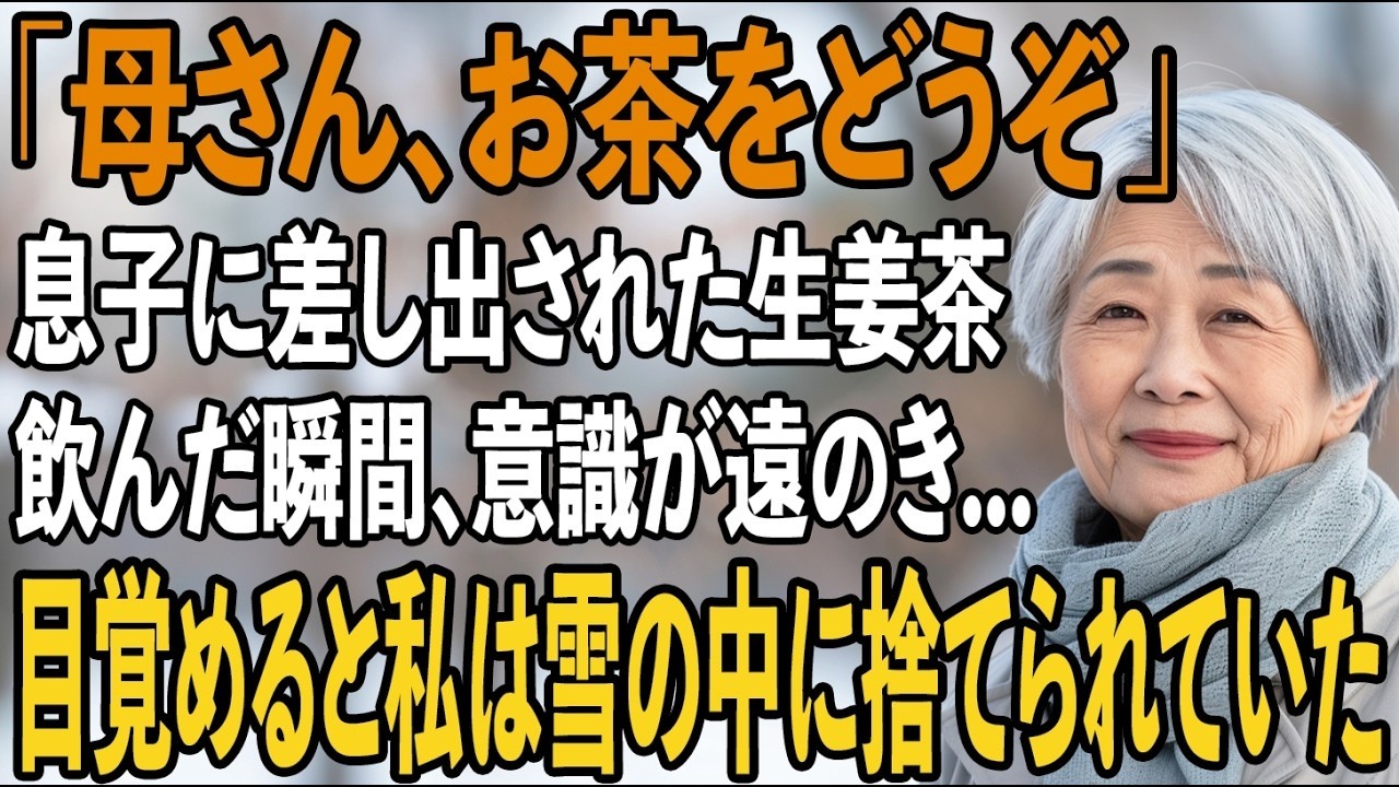 「母さん、温かいお茶をどうぞ」息子夫婦が優しい笑顔で差し出してきた生姜茶。次の瞬間、私は雪の中に捨てられしかし、生還した私は2人を地獄に突き落としてやりました【シニアライフ】【60代以上の方へ