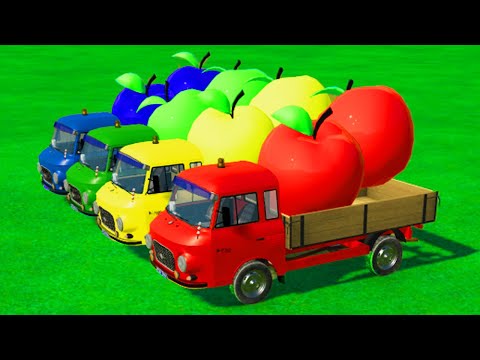TRANSPORTING GIANT APPLES with COLORED JOHN DEERE TRACTORS - Farming Simulator 22