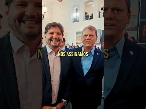PREFEITO AYRES SCORSATTO ANUNCIA A OBRA DA SP 57 AO LADO DO DEPUTADO ESTADUAL E PRESIDENTE DA ALESP ANDRÉ DO PRADO E O GOVERNADOR TARCÍSIO .