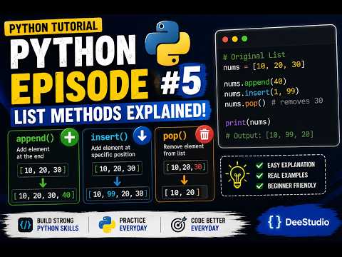 Python List Methods Explained 🔥 Append Insert Pop Python Tutorial 5 Tamil