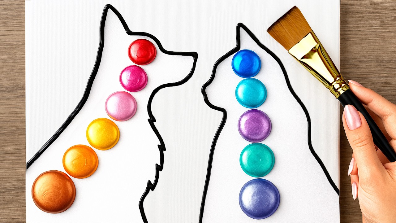 🐱🐶 Easy Cat & Dog Scenery Acrylic Painting For Beginners